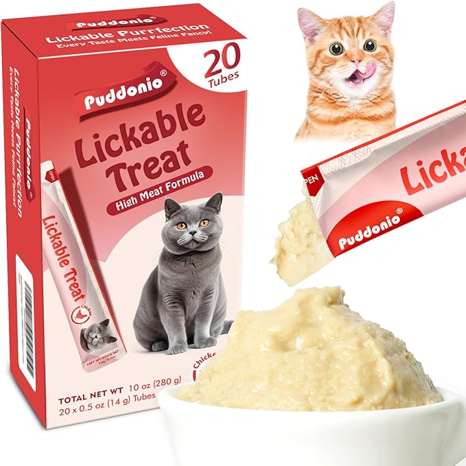 High-Meat Lickable Cat Treats, Grain & Gum Free, No Additives, All-Natural High Protein Puree, 0.5oz Tubes (Pack of 20)