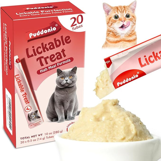 High-Meat Lickable Cat Treats, Grain & Gum Free, No Additives, All-Natural High Protein Puree, 0.5oz Tubes (Pack of 20)