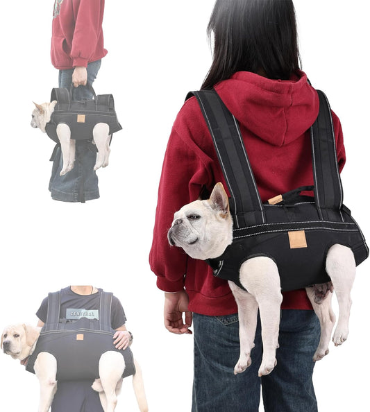 Dog Lift Harness Backpack Carrier for Large Dogs, Full Body Sling with Handle, Dog Harness for Joint Injuries, Arthritis, Ideal for Stairs, Elderly Dogs (Black S/M-Large 14-20 LBS)