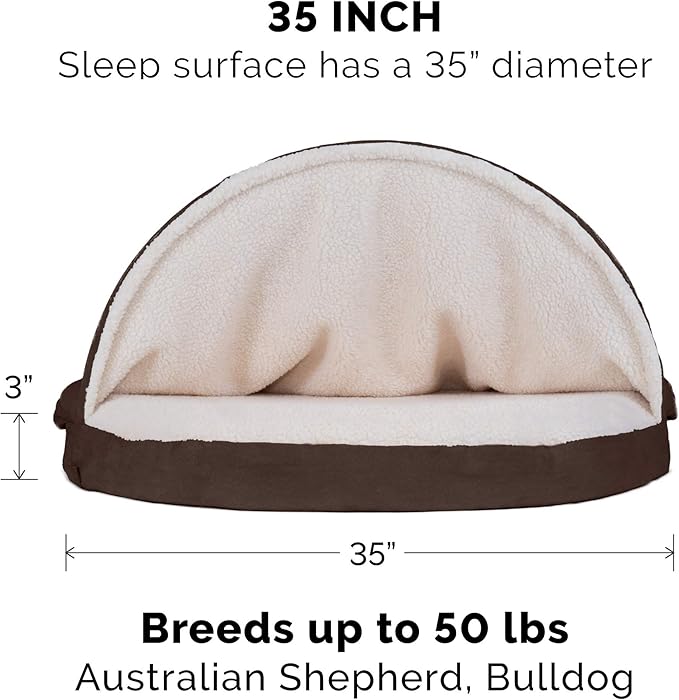 Furhaven 35" Round Memory Foam Dog Bed for Large/Medium Dogs w/ Removable Washable Cover, For Dogs Up to 50 lbs - Sherpa & Suede Snuggery - Espresso, 35-inch
