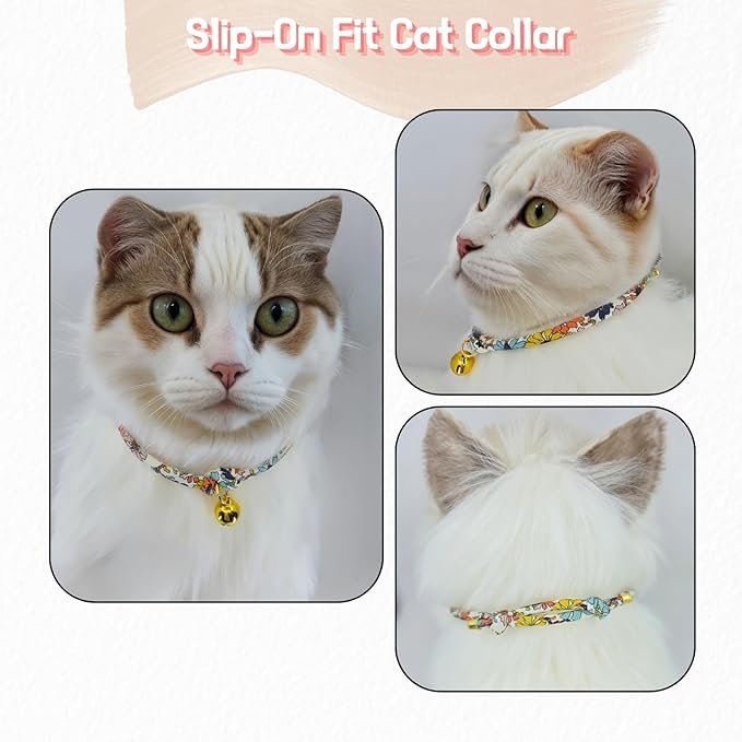 Handmade Cotton Cat Collar with Bell – Adjustable Slip-On Design, No Buckle, Lightweight Rope Collar for Kittens, Indoor Cats, and Small Pets (Vibe)