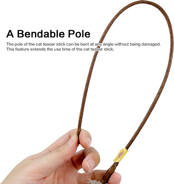 TTcat Cat Wand Toys Feather Stick Toys,3 Pcs Cat Teaser Sticks with Different Feathers, Peacock, Chicken Feathers,Interactive oys for Indoor and Kitten.