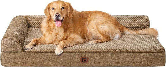 EHEYCIGA Memory Foam Dog Bed XLarge Sized Dogs, Extra Large Dog Bed Orthopedic with Washable Removable Cover, Waterproof XL Pet Bed Couch, 44x33x6 Inches, Camel