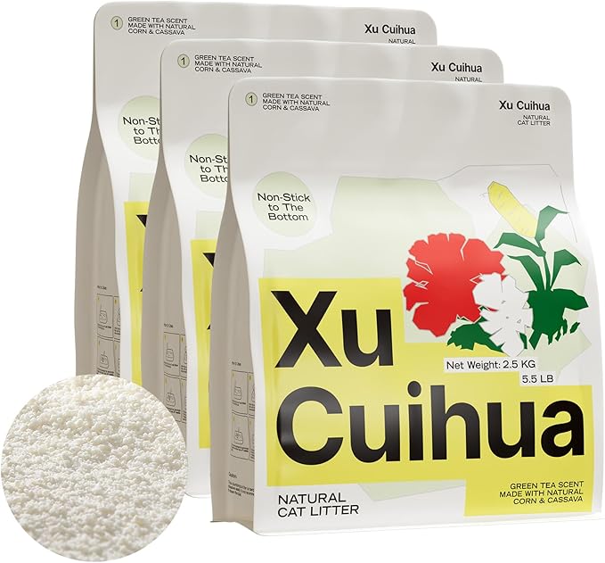 Natural Cat Litter Green Tea Scent, Plant-Based, Strong Clumping Litter, Odor Control, Easy Scooping, Clumps Lift Cleanly, Low Dust, Corn & Cassava Litter, 16.5 LB (5.5 LB x 3 Bags)