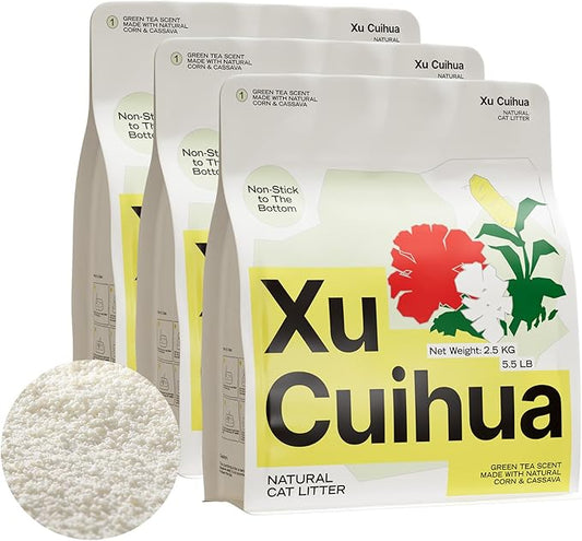 Natural Cat Litter Green Tea Scent, Plant-Based, Strong Clumping Litter, Odor Control, Easy Scooping, Clumps Lift Cleanly, Low Dust, Corn & Cassava Litter, 16.5 LB (5.5 LB x 3 Bags)