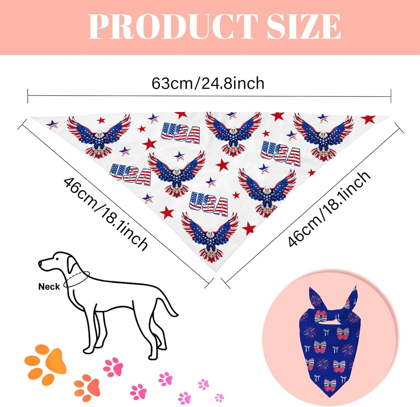 2 Pcs Patriotic Dog Bandana, American Flag Dog Bandana, Independence Day Puppy Scarf Kerchief Bandana for Medium Pet Dogs On Birthday, Gifts for Puppy, Red White and Blue Bandanas