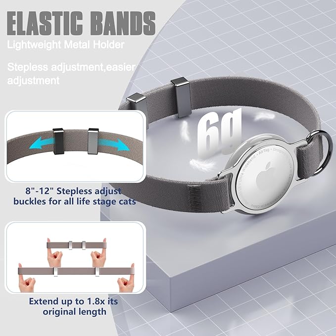 AirTag Cat Collar, Ultra Elastic Cat Tracker Collar, Airtag Holder Compatible with Apple Air Tag, [Lightweight & Scratch Resistant] Adjustable Stepless GPS Pet Collar for Cats Kittens, Brown