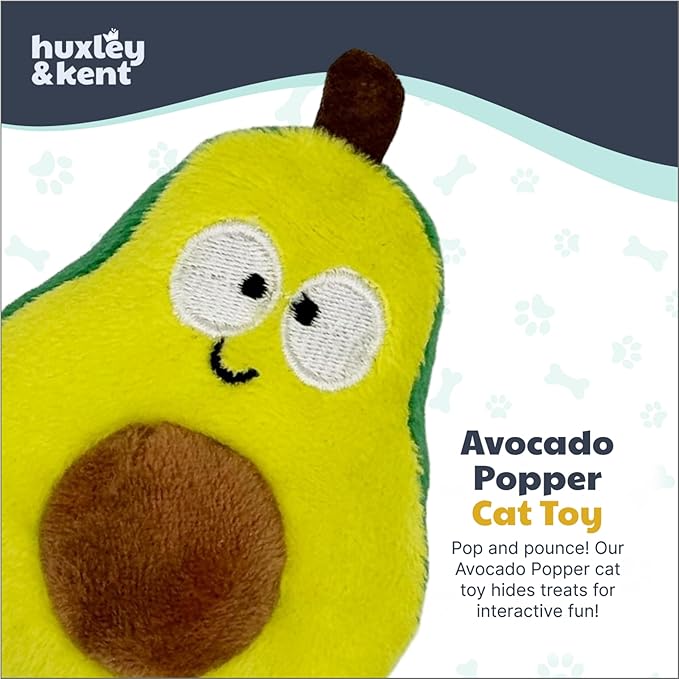 Huxley & Kent Popper Plush Cat Toy - Interactive Catnip Toy for Cats & Kittens - Treat Hiding Soft with Crinkle & Catnip - Fun Indoor Play - Avocado Popper