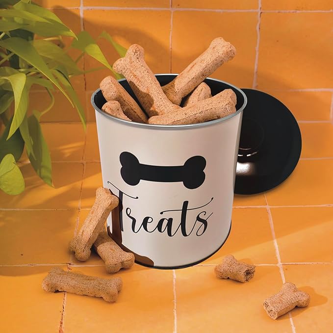 2pc Set Dog Treat Container with Lid, Round Tin Dog Treat Storage Jar for Countertop (Treats)