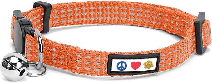 Pawtitas Reflective Orange Cat Collar with Safety Buckle and Removable Bell for Kitten and Cats
