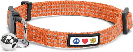 Pawtitas Reflective Orange Cat Collar with Safety Buckle and Removable Bell for Kitten and Cats