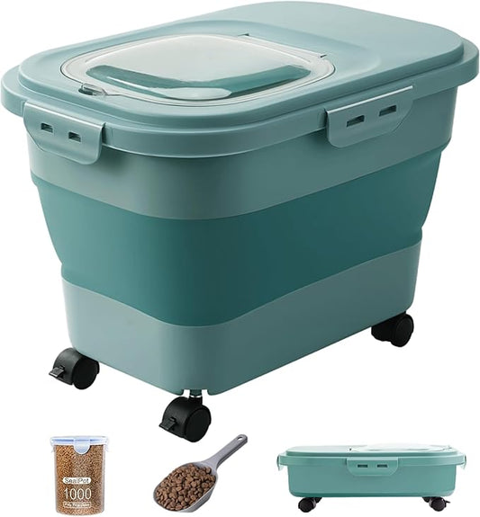 20-23 Lbs Dog Food Storage Container - Collapsible Dog Food Container with Attachable Casters and Scoop,Small Container, Pet Food Storage Containers to Keep Dry Food Fresh,Easy to Move
