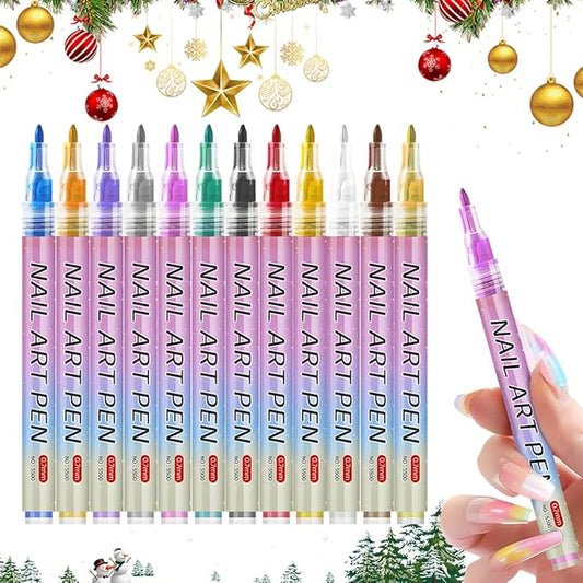 12 Colors Nail Art Pens Set, 2026 Upgraded Nail Art Markers for Kids, Quick Dry Long Lasting Nail Polish Pen, DIY 3D Drawing Dotting Painting Nails Liner Brush (1 Pcs)