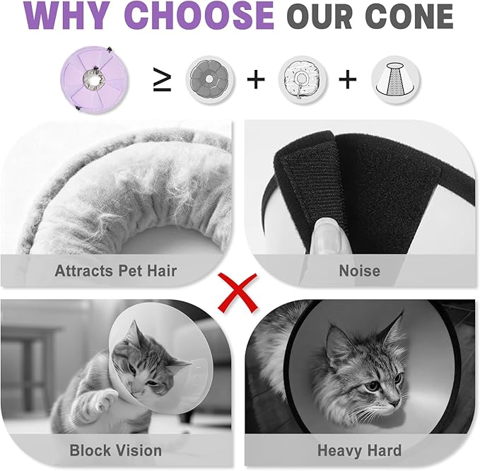 Cat Cone Collar Soft, Adjustable Elizabethan Collar for Cats to Stop Licking, Comfortable Lightweight Kitten Cone for Wound Healing and Surgery Recovery,Purple S