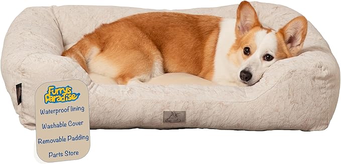 Furry's Paradise Foam Cuddler Pet Bed with Waterproof Liners, Reversible Cushion, Washable Cover, Recycled Fibers and Non-Slip Bottom. (Brown Marble, Orthopedic Medium)