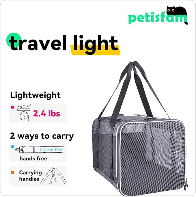 petisfam Soft Pet Carrier Bag for Cats and Puppy Under 20 lbs. Sturdy, Safe, Comfortable and Lightweight