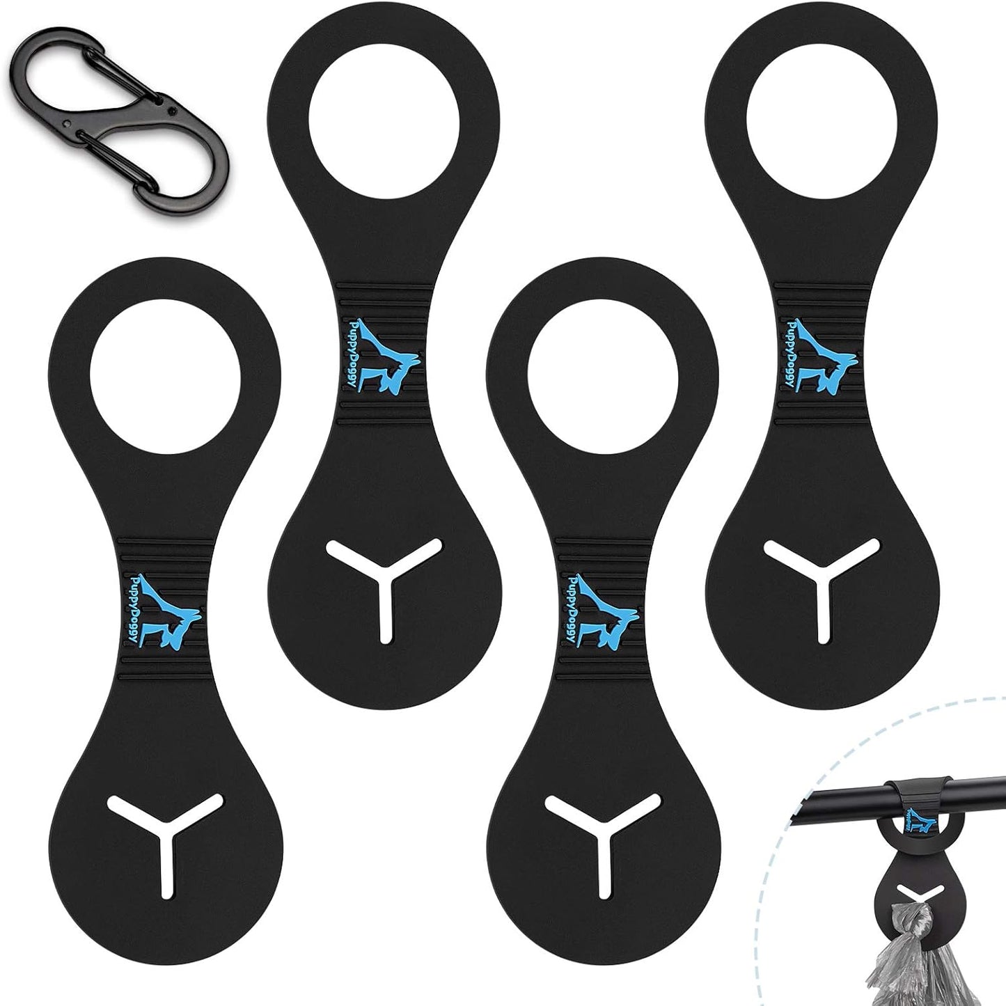 PuppyDoggy Dog Poop Bag Holder for Leash Waste Bag Carrier Dog Poop Bag Dispenser for Walking Running Bicycle Accessory 4 pieces (Black)