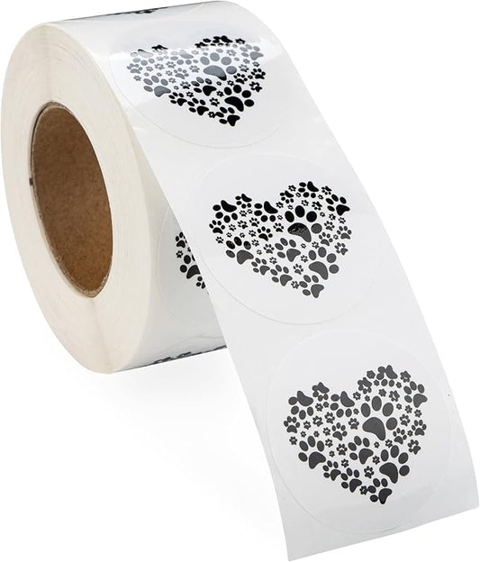 250 Black Paw Print Heart-Shaped Stickers for Animal Causes - Stickers for Pet Lovers, Pet Businesses, Animal Clinics, Labels, Scrapbooks and More!