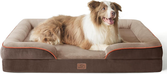 Bedsure L Plus Orthopedic Dog Bed for Large Dogs - Washable Dog Cat Bed Waterproof, L Plus Big Comfort Dogs Couch Sofa with Washable Removable Cover, Pet Bed with Nonskid Bottom, Brown, 38"