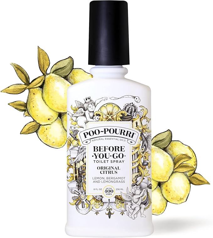 Poo-Pourri Before-You-Go Toilet Spray, Original Citrus, 8 Fl Oz, Up to 400 Uses, Bathroom Odor Deodorizer, Plant-Based with Essential Oils, for Home or Work, Lemon, Bergamot and Lemongrass Scent