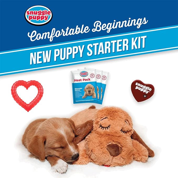Original Snuggle Puppy Essentials Starter Kit - Heartbeat Puppy for Dogs - Calming Aid with 3 Heat Packs, Puppy Teething Toy, Dog Chew Toy and Dog Blanket
