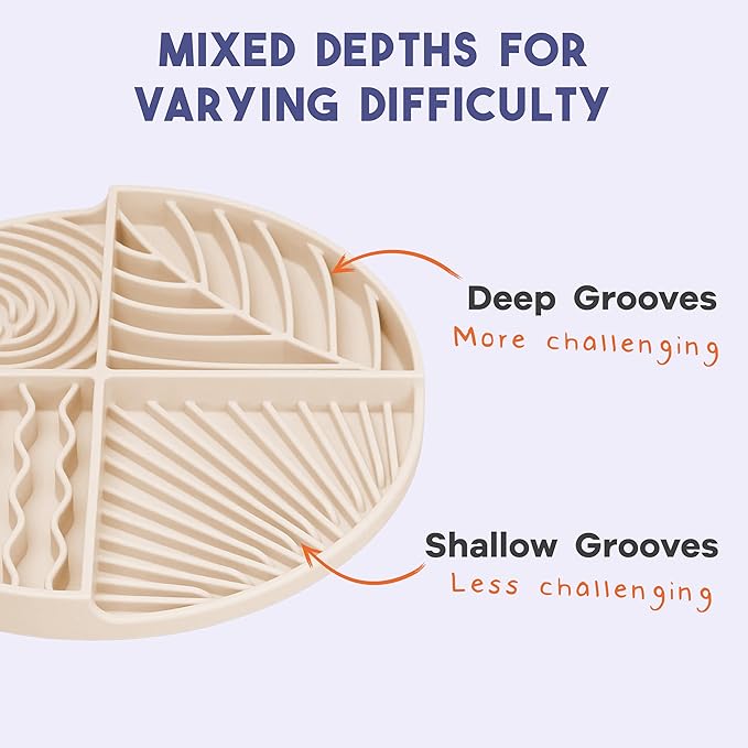 Awoo Paradise - Silicone Dog & Cat Lick Mat and Slow Feeder with Suction Cups - Non-Slip, Dishwasher Safe Pet Dish - Extends Mealtime for Fast Eaters and Reduces Anxiety - for Wet & Dry Food (Almond)