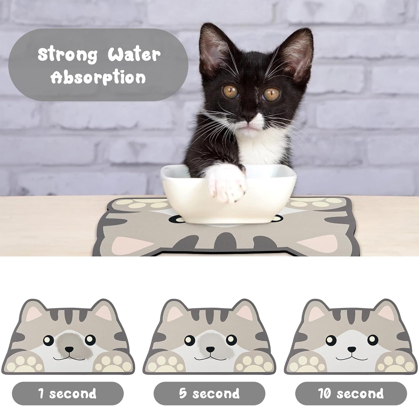 Grey Cat Food & Water Mats - Absorbent Pet Feeding Placemats 23.6 * 13.7 inch