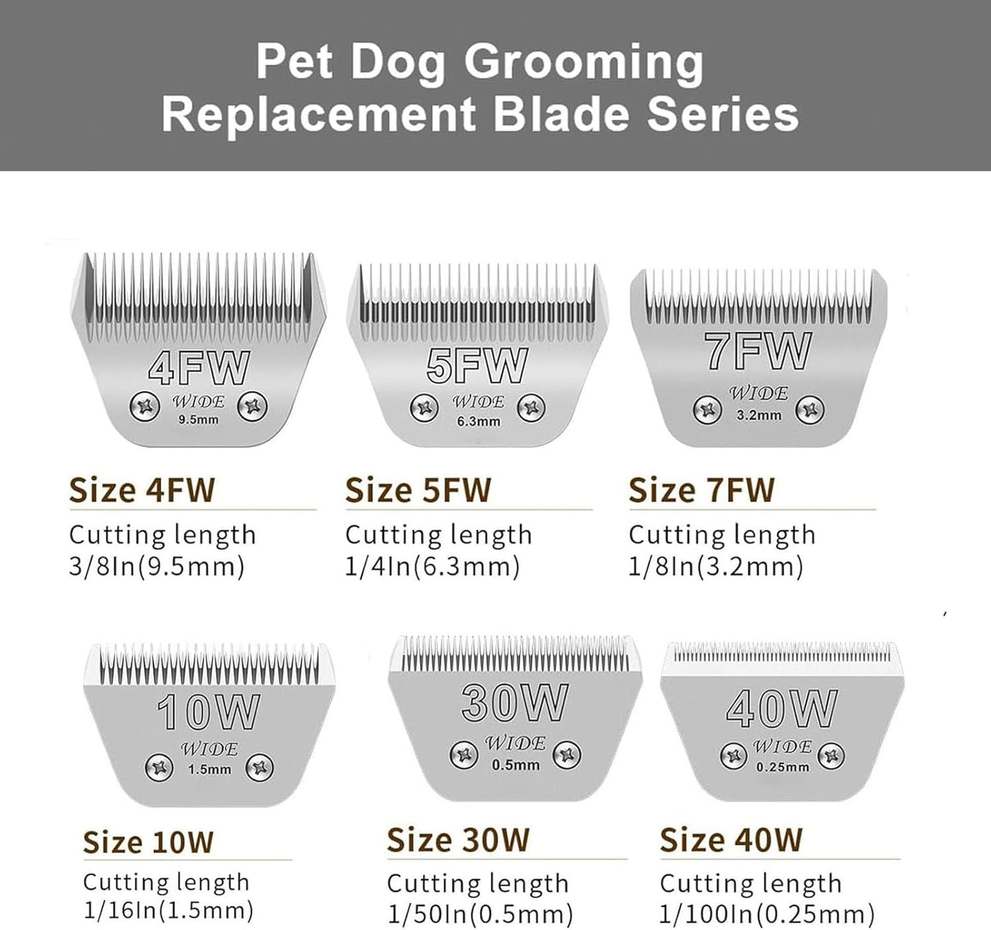 3PCS Wide Blades for Dog Grooming Blades Compatible with Andis,Oster A5,Wahl km10 Dog Clippers Stainless Steel Blades Blades for Animal Dog,Cat,Horse,Silver Size #10W+30W+5FW