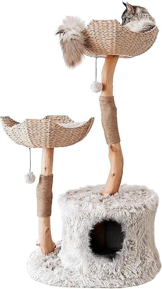 Mau Lifestyle Modern Cat Tree Tower, Real Branch Luxury Cat Condo, Wood Cat Tower, Scratching Tree, Cat Lover Gift