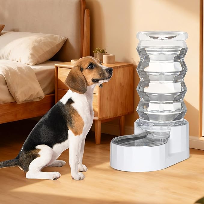 RIZZARI Large Gravity Water Dispenser: 8L Automatic Stainless Steel Dog Water Feeder with Specialized Brush and Triple Filter for Senior Pets with Spinal Problems - for Kitchen Living Room