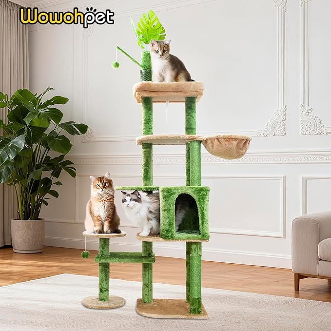 Cat Tree 78in Cat Tree Tower for Indoor Cats Plush Multi-Level Activity Center with Cave Baskets Scratching Posts Green (Green, 78")