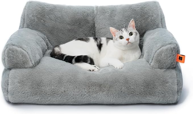 MEWOOFUN Cat Bed for Indoor Cats, Washable Dog Beds for Small Dogs & Cats with Removable Cover, Fluffy Cat Couch with Non-Slip Bottom (Grey, 26.0" L X 19.0" W X 13.0" Th)