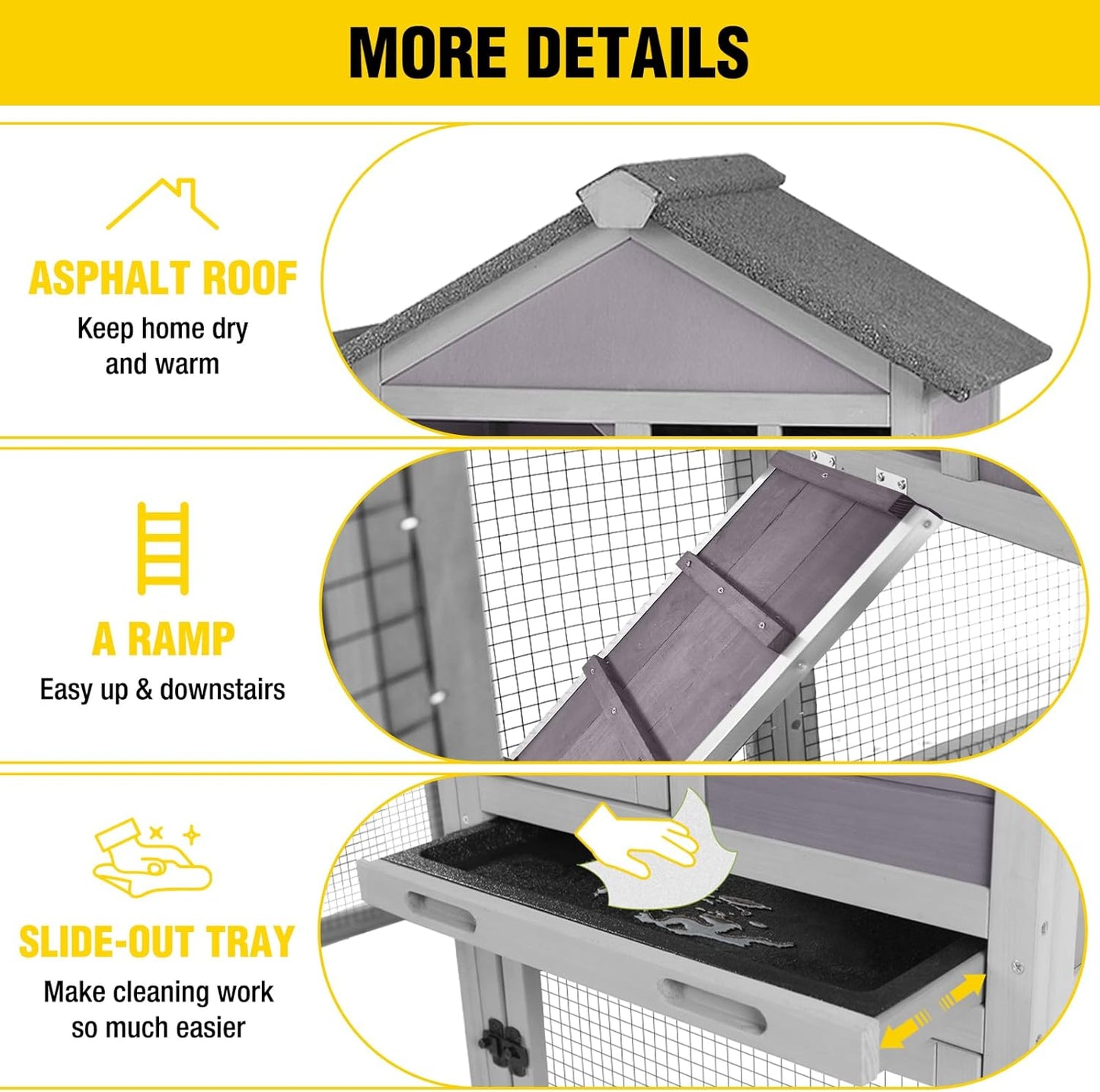 Aivituvin Rabbit Hutch Indoor Bunny Cage Outdoor with Run Chicken Coop Guinea Pig House with Waterproof Asphalt Roof,No Leakage Pull Out Tray (103.2" L x 25.2" W x 36.2" H, Grey-2 Sets)