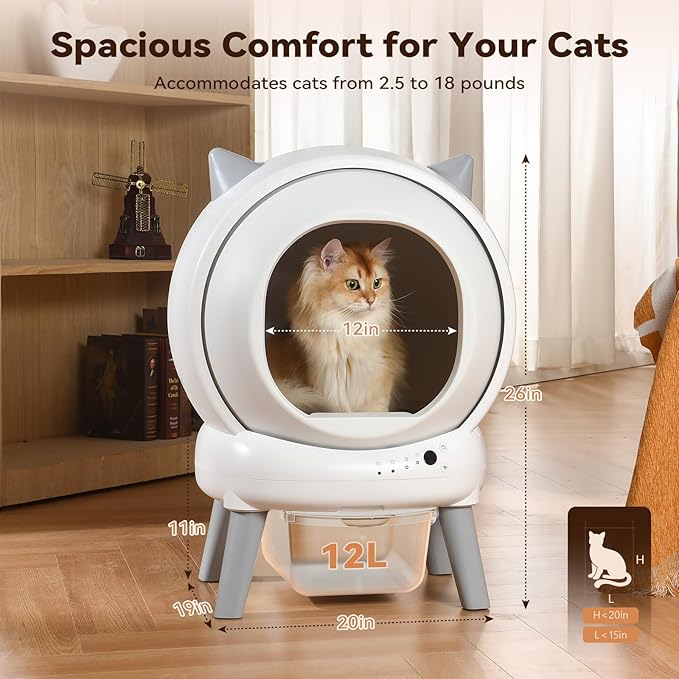 Self Cleaning Litter Box: Automatic Litter Box Self Cleaning for Multiple Cats Auto Robot with Dual Safety Protection, Large Openning Odor-Control with Mat