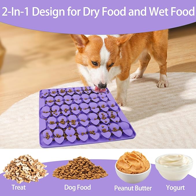 Dog Lick Mat & Snuffle Mat for Dogs – Slow Feeder Licking Mat with Suction Cups, Dog Enrichment Toys for Anxiety Relief, Training Smell & Natural Foraging, Slow Eating for Large Breed（Large Silicone ）