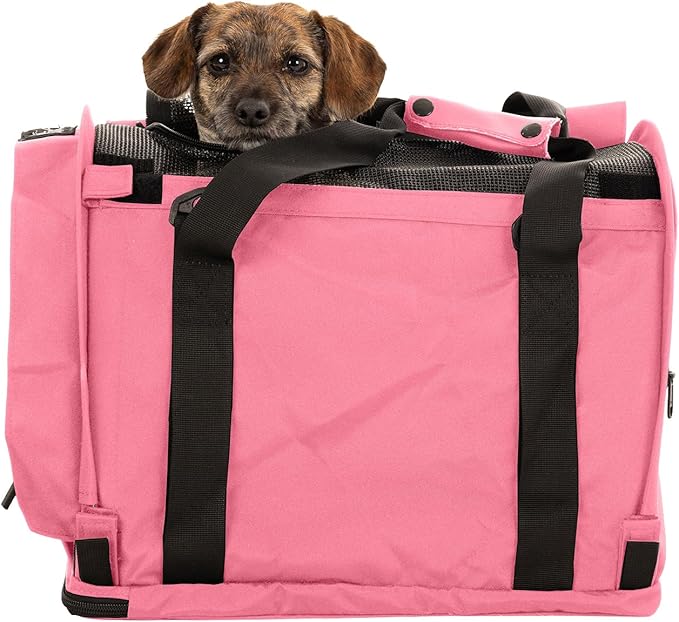 SturdiBag Pro 2.0 Pet Travel Carrier with Flexible Height for Cats and Dogs | Soft Sided Pet Carrier Bag with Safety Clips and Seatbelt Straps for Airplane or Car Travel | Medium, Soft Pink