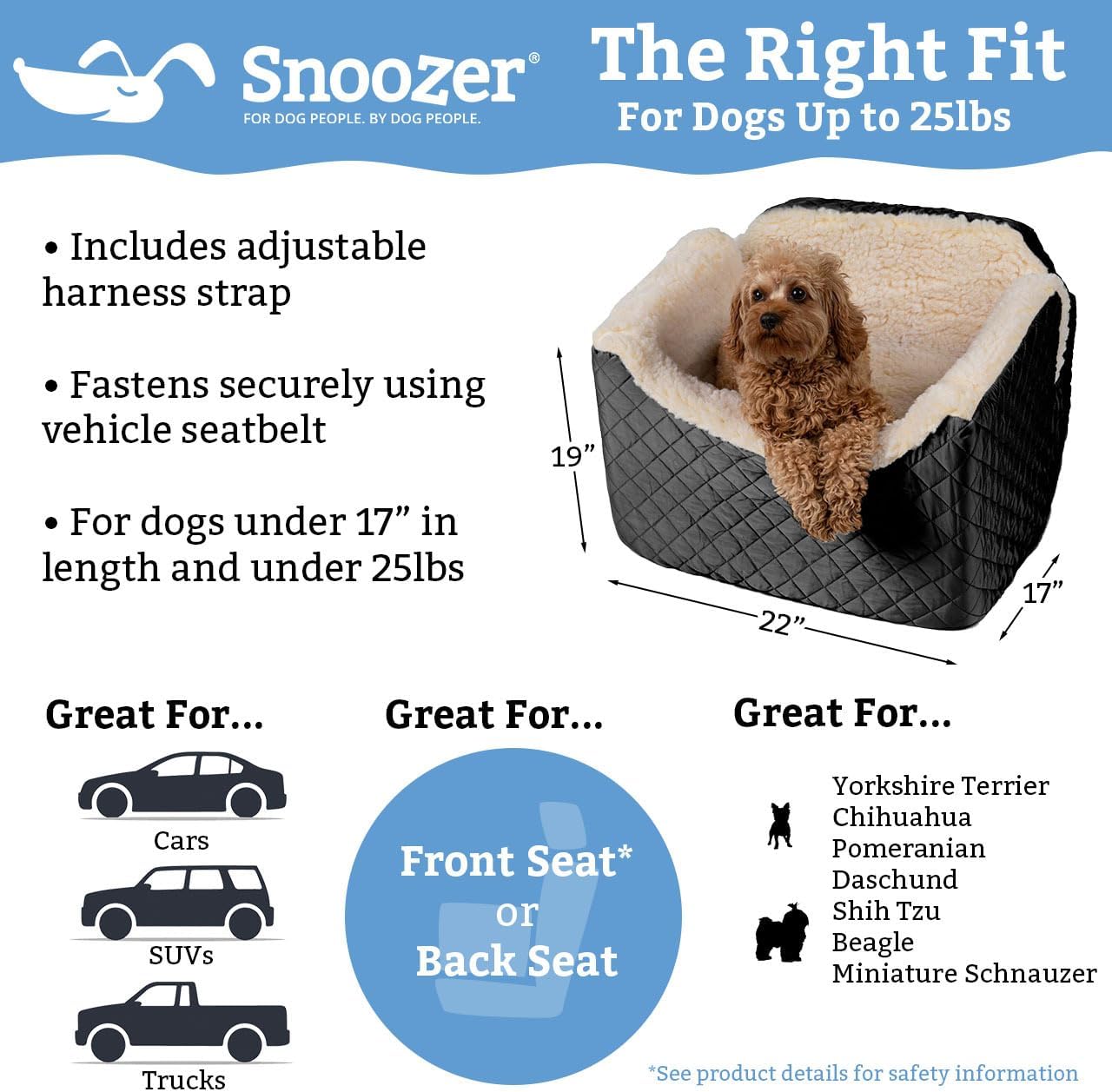 Snoozer Dog Car Seat, Lookout I Dog Booster Car Seat for Small Dogs Under 25lbs, Size: Medium, Fabric: Merlin Camel, Pet Car Seat to Alleviate Car Sickness for Dogs, Removable Machine Washable Cover