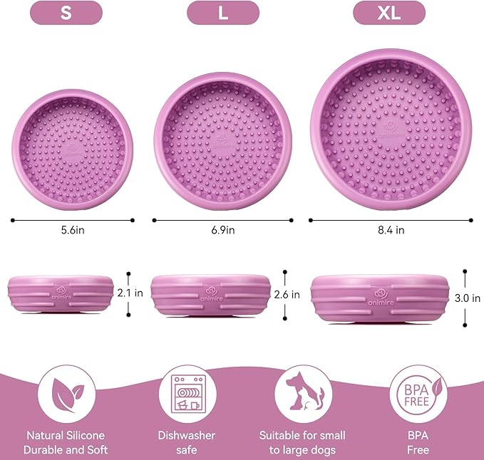 Dog Lick Bowl, Animire Freeze Lick Mat for Dogs, Non-Slip Slow Feeder Licking Bowl Enrichment Treat for Distraction Anxiety Relief, Food Grade Silicone, Dishwasher Safe(Pastel Purple,XL)