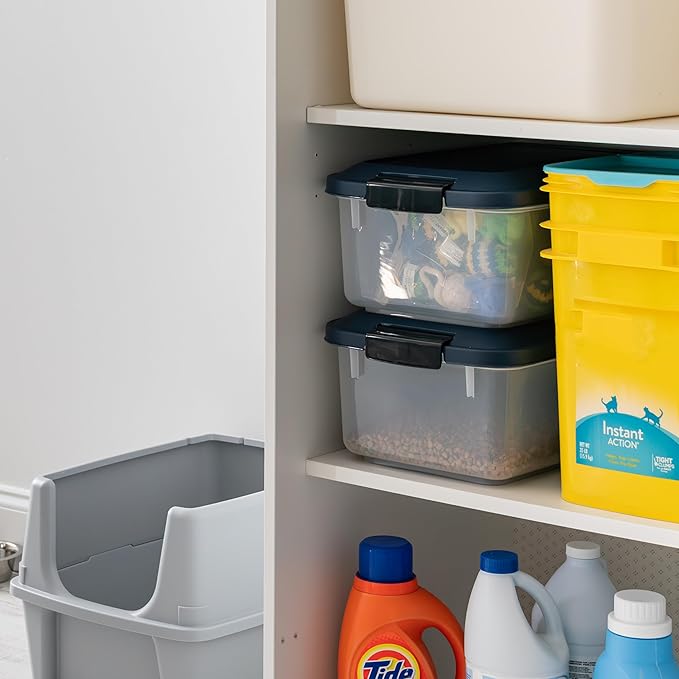 IRIS USA WeatherPro Airtight Pet Food Storage Container, Up to 14 lbs, Dog Cat Bird and Other Pet Food Storage Bin Keep Pests Out Translucent Body BPA Free Stackable, 2 Pack, Navy