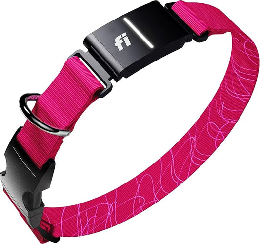 New Fi Series 3+ Smart Dog Tracker Collar [6 Month Membership Included] GPS Tracker for Dogs with Health & Behavior Monitoring, Escape Alerts, Waterproof, LED, Apple Watch Compatible (Pink, X-Large)