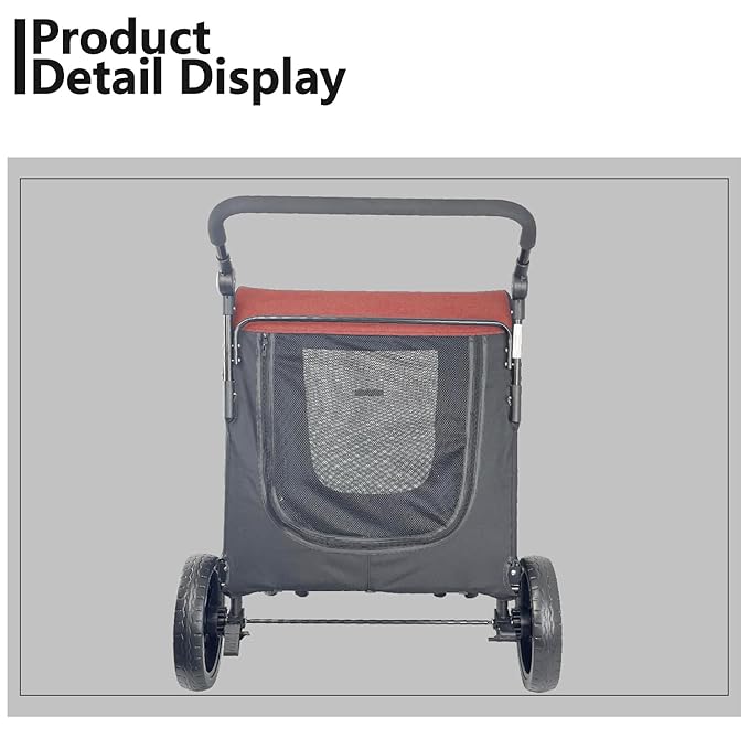Extra Large Dog Stroller for Medium & Large Pets - Foldable Design, Adjustable Handle, Up to 130 lbs(Red)