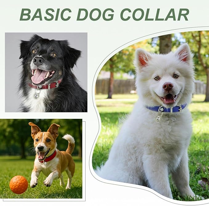 Dog Collar with Bell, Pu Leather Cat Collars Pet Basic Soft Padded Adjustable Buckle, 12" (Red, 1 Pcs), Intended for Teacup/Little Dog/Kitten Cats/Small Animals