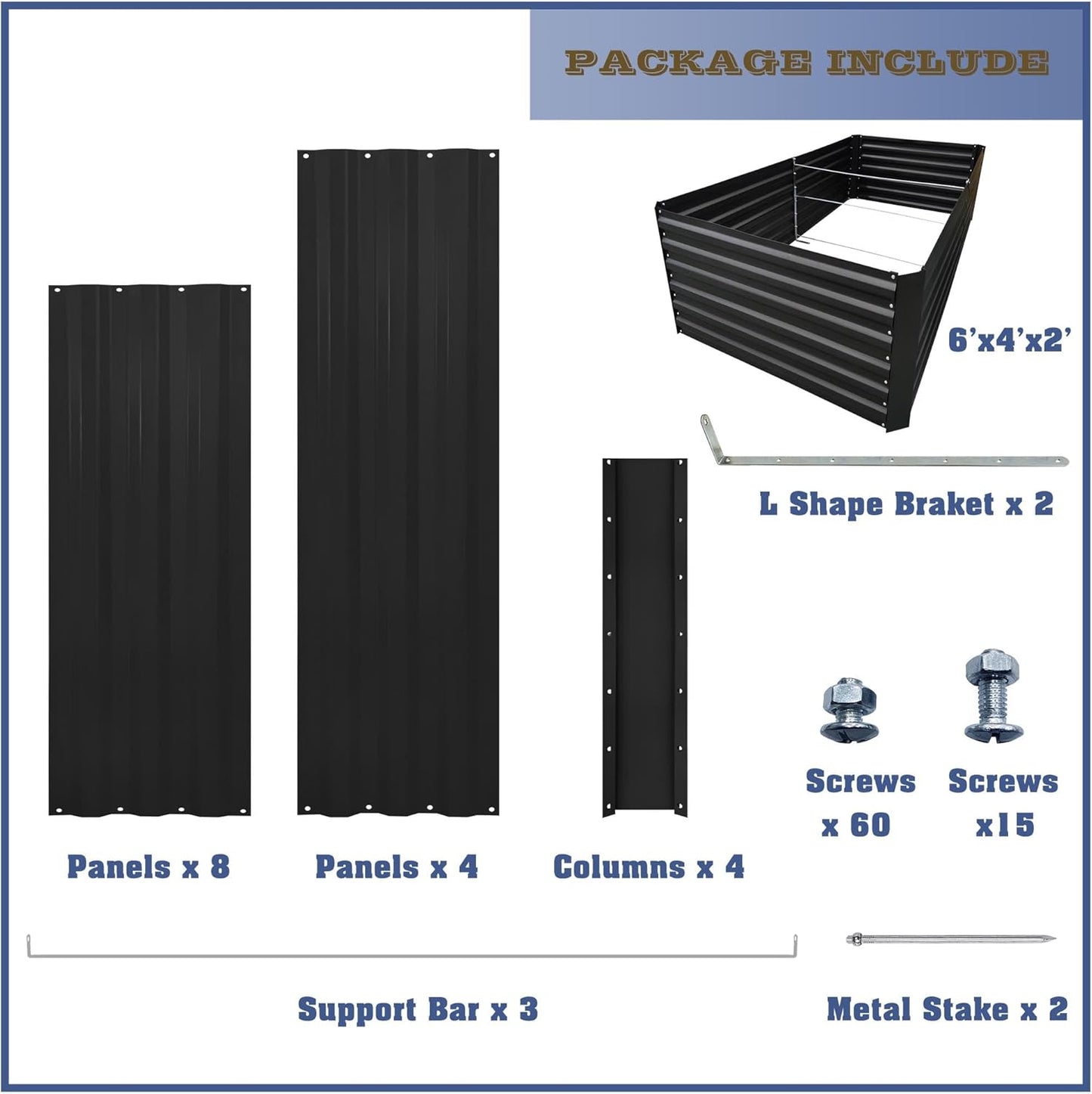 6x4x2FT Metal Raised Garden Bed Kit, Galvanized Outdoor Garden Bed Planter Box for Vegetables, Flowers, Herbs, Succulents and More, Black