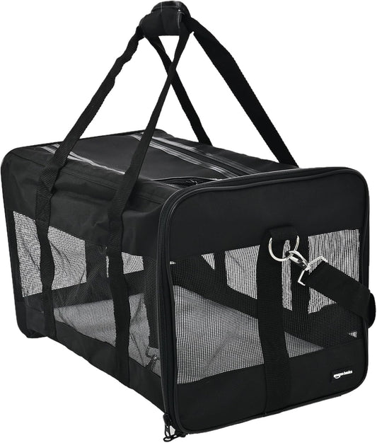 Amazon Basics Soft-Sided Mesh Pet Travel Carrier for Dog, Cat, up to 22 pounds, 19.7" L x 12" W x 12" H, Black