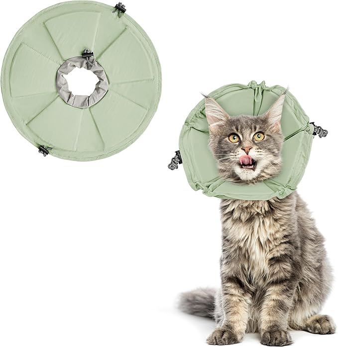 Cat Cone Collar Soft, Adjustable Elizabethan Collar for Cats to Stop Licking, Comfortable Lightweight Kitten Cone for Wound Healing and Surgery Recovery,Green,L