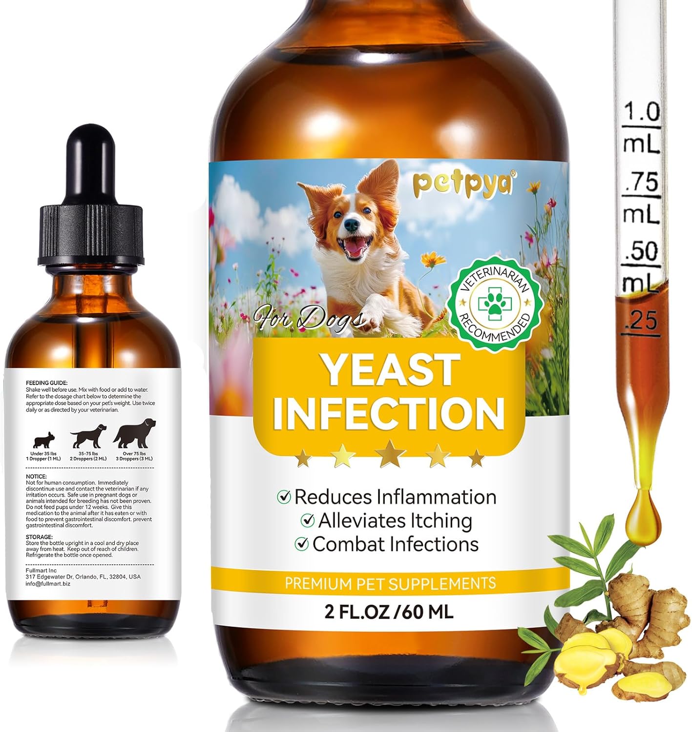 Yeast Infection Treatment for Dogs, Natural Yeast Infection Treatment Drops for Dog Itch Relief, Dog Allergy Relief, Dog Yeast Ear Infection Treatment, 2.02fl.oz