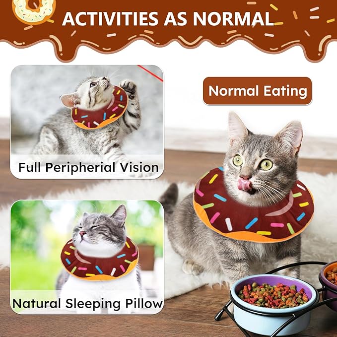 Cat Cone Collar Soft, Recovery Collar for Wound Healing Cute Donut Adjustable Cat Cones to Stop Licking Comfortable Lightweight Neck Elizabethan Collars for Kittens After Surgery