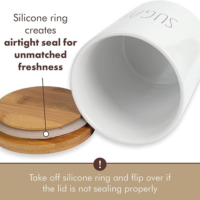 Arthausen Sugar Ceramic Storage 4 Cup / 1080mL Container w/Bamboo Lid Silicone Seal & Spoon, Modern Abstract Art Design for Flour Coffee Spice Airtight Storage on Kitchen Counter Bathroom Organizer