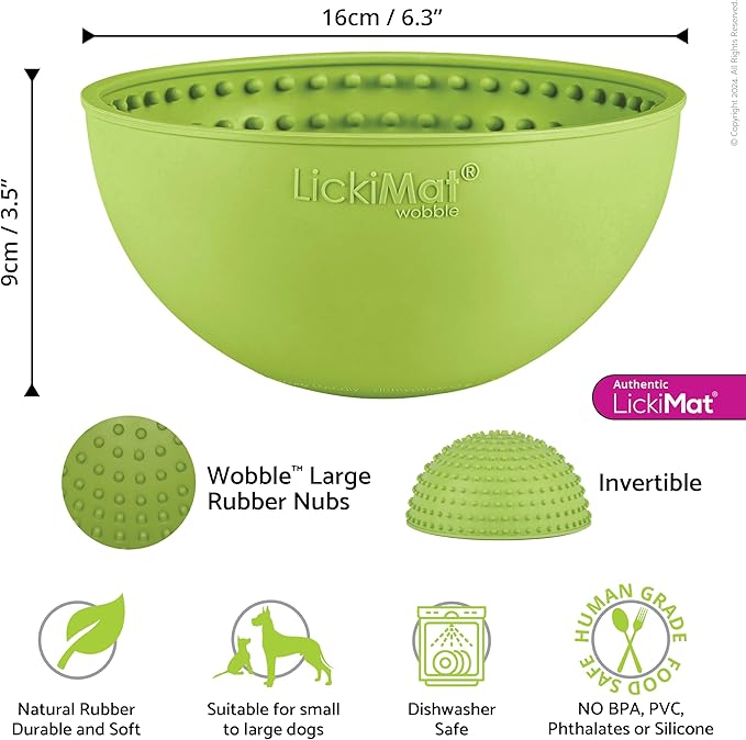 LickiMat Wobble, Dog Slow Feeder Bowl Lick Mat, Boredom Anxiety Reducer; Perfect for Food, Treats, Yogurt, or Peanut Butter. Fun Alternative to a Slow Feed Dog Bowl, Green