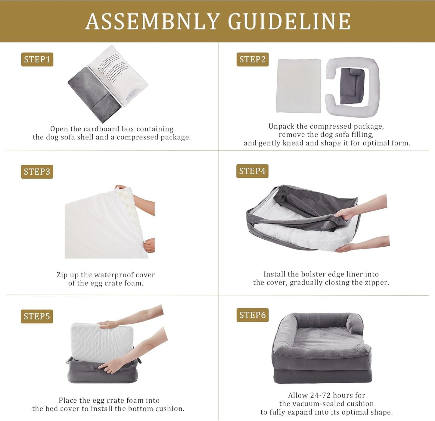 Bedfolks Orthopedic Dog Bed XL, Waterproof Dog Sofa Bed for Extra Large Dogs, Egg Foam Pet Couch Bed with Removable Washable Cover and Nonslip Bottom, Dark Grey